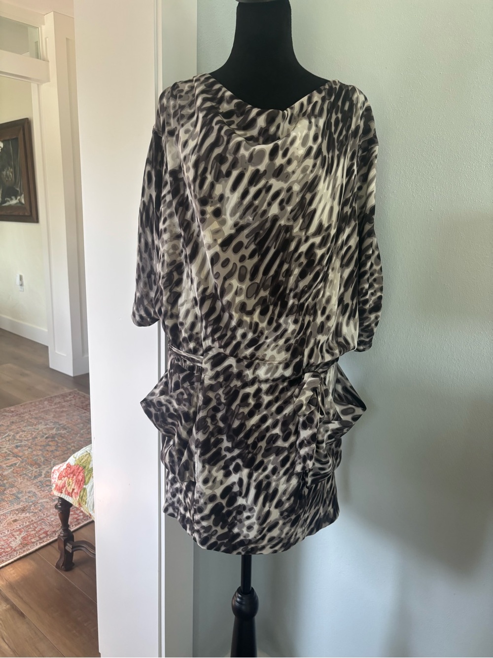 BCBGMaxAzria Black & Grey Abstract Animal Print Silk Mini Dress XS